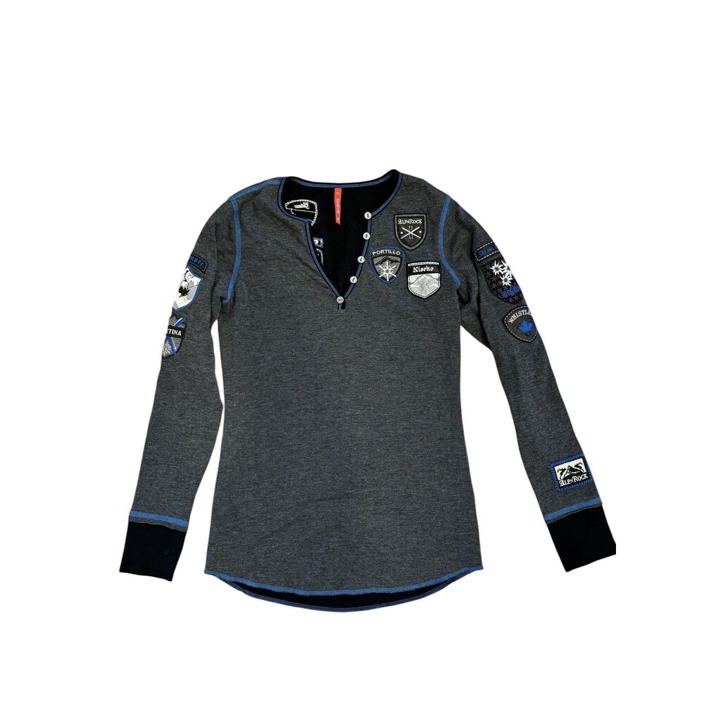 Alp-n-Rock Shirt Womens S Grey Henley Long Sleeve Ski Patch Winter Alpine